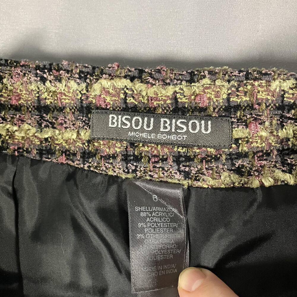 Bisou Bisou Skirt Womens 6 Black Pink Green Tweed Boucle Mini Fringe Lined‎ - Picture 7 of 10